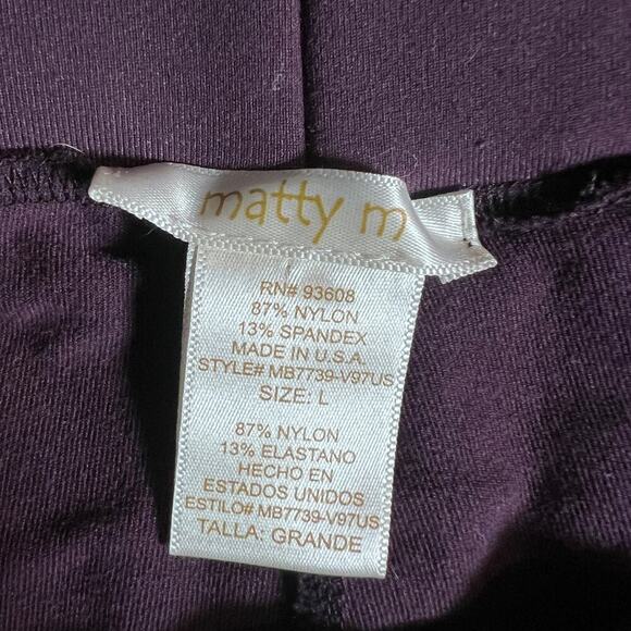 Matty M Women’s Purple Leggings Size Large Made in USA Nylon Spandex Stretch - Picture 4 of 6